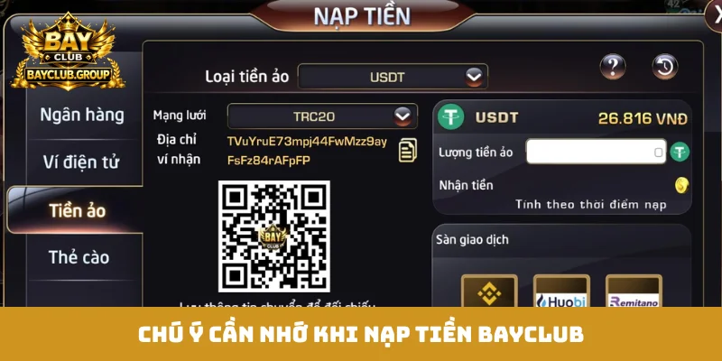 Chú ý cần nhớ khi nạp tiền Bayclub